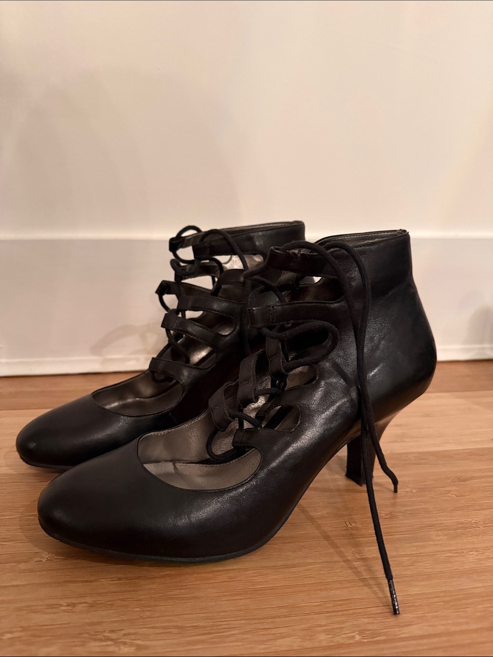 Bos. & Co. Black Lace-Up Ankle Heels